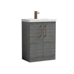 Balterley Bathroom Floor 2-Door Vanity Unit Basin, Anthracite, 600mm in Grey - thumbnail 1