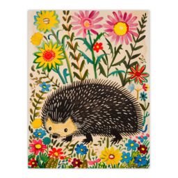 "Artery8 Hedgehog in Wildflower Garden Folk Art Painting Wall Art Print - Size: W12"" x H16""" - thumbnail 1