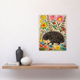 "Artery8 Hedgehog in Wildflower Garden Folk Art Painting Wall Art Print - Size: W12"" x H16""" - thumbnail 4