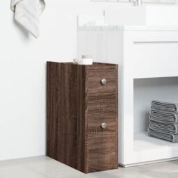 Berkfield Home Narrow Bathroom Cupboard with Wheels Brown Oak Engineered Wood - thumbnail 3