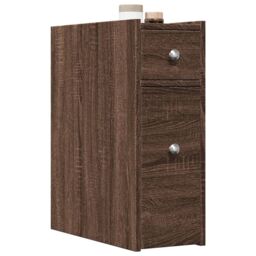 Berkfield Home Narrow Bathroom Cupboard with Wheels Brown Oak Engineered Wood - thumbnail 1