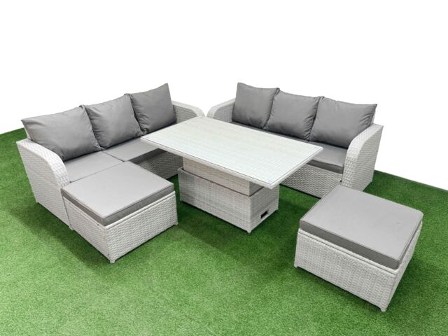 Fimous Outdoor Garden Furniture Sets 8 Seater Wicker Rattan Furniture Sofa Sets w/ Adjustable Lifting Dining or Coffee Table high Back Lounge Sofa 2 - image 1