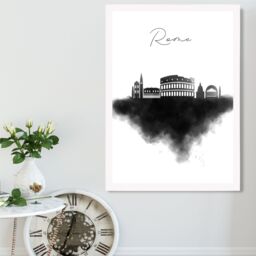 ARTZE Rome Watercolour Skyline City Framed Print SIZE: A3 with White Frame in Black - Size: A2 - thumbnail 2