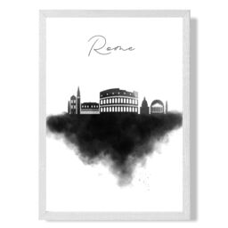ARTZE Rome Watercolour Skyline City Framed Print SIZE: A3 with White Frame in Black - Size: A2 - thumbnail 1