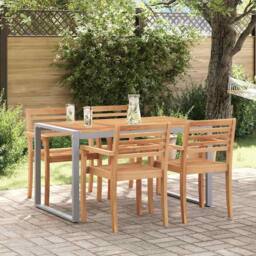 Berkfield Home Outdoor Dining Table Grey 140x80x75 cm Steel&Solid Wood Acacia - Size: 140 x 80 x 75 cm - thumbnail 2