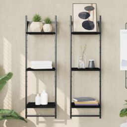 Berkfield Home 3-Tier Wall Shelves with Bars 2 pcs Black 30x25x100 cm - Size: 30 x 25 x 100 cm - thumbnail 1
