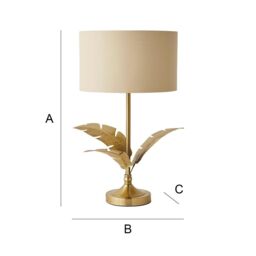 ValueLights Christina Fabric with Metallic Gold Inner Drum Shade Gold Palm Leaf Table Lamp in Natural - thumbnail 7