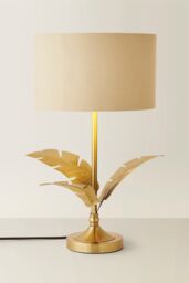 ValueLights Christina Fabric with Metallic Gold Inner Drum Shade Gold Palm Leaf Table Lamp in Natural - thumbnail 3