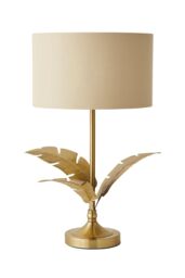 ValueLights Christina Fabric with Metallic Gold Inner Drum Shade Gold Palm Leaf Table Lamp in Natural - thumbnail 6