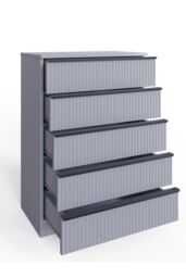 FWStyle Lania Ripple Effect Dark Grey 5 Drawer Bedside Chest Table (H) 100 (W) 70 (D) 40cm - thumbnail 3