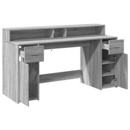 Berkfield Home Desk with LED Lights Grey Sonoma 160x55x91 cm Engineered Wood - Size: 160 x 55 x 91 cm - thumbnail 9