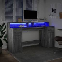Berkfield Home Desk with LED Lights Grey Sonoma 160x55x91 cm Engineered Wood - Size: 160 x 55 x 91 cm - thumbnail 5