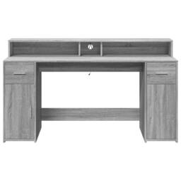 Berkfield Home Desk with LED Lights Grey Sonoma 160x55x91 cm Engineered Wood - Size: 160 x 55 x 91 cm - thumbnail 6