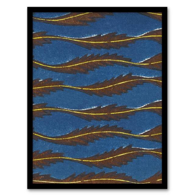 Artery8 Vintage Pattern Feathers on Blue Japanese Framed Wall Art Print Korin - Size: A4 - image 1