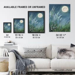 "Artery8 Wildflowers Under a Full Moon Floral Oil Painting Framed Art Print in Blue - Size: W12"" x H16""" - thumbnail 3