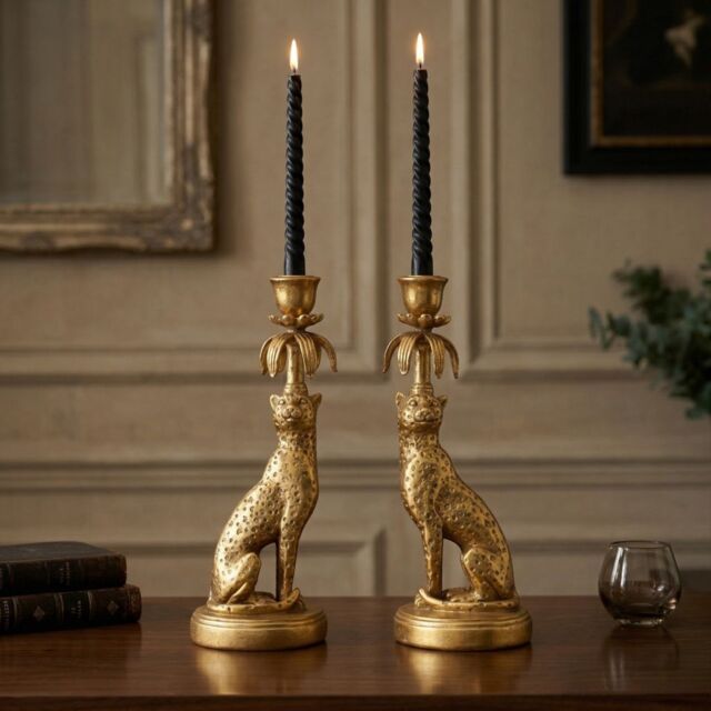 Madison & Mayfair Set of Two Gold Leopard - Lavish Candleholder - image 1
