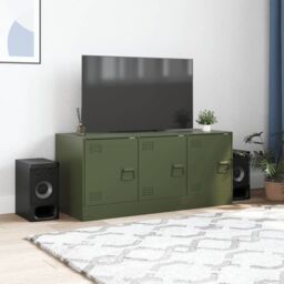 Berkfield Home TV Cabinet Olive Green 99x39x44 cm Steel - Size: 99 x 39 x 44 cm - thumbnail 3
