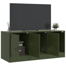 Berkfield Home TV Cabinet Olive Green 99x39x44 cm Steel - Size: 99 x 39 x 44 cm - thumbnail 4