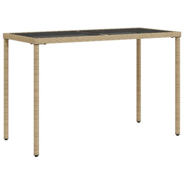 Berkfield Home Garden Table with Glass Top Beige 115x54x74 cm Poly Rattan - Size: 115 x 54 x 74 cm - image 1
