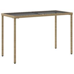 Berkfield Home Garden Table with Glass Top Beige 115x54x74 cm Poly Rattan - Size: 115 x 54 x 74 cm - thumbnail 6