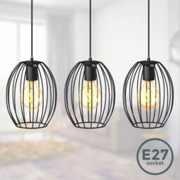 B.K.Licht Black 3xE27 60W Requires Bulb Pendant Light - thumbnail 2
