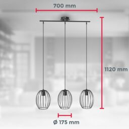 B.K.Licht Black 3xE27 60W Requires Bulb Pendant Light - thumbnail 5