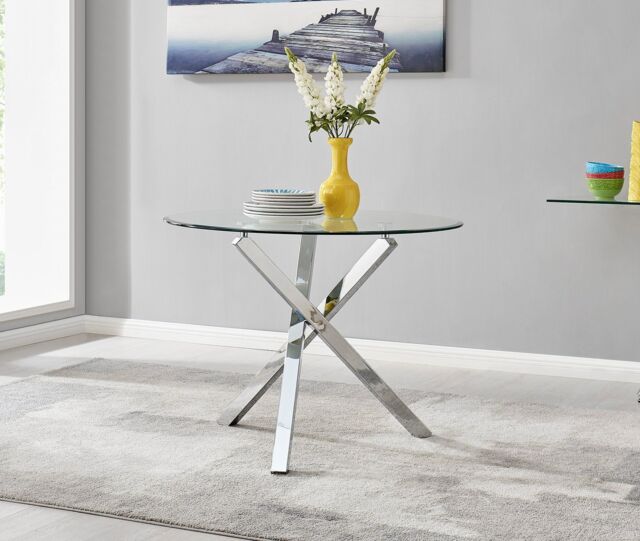 FurnitureboxUK Selina 100cm 4-Seater Striking Round Glass & Chrome Dining Table With Square Legs in Silver - image 1