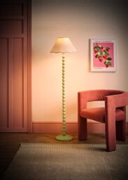 ValueLights Bobbins Sage Green Floor Lamp with Tapered Linen Scallop Shade & LED Bulb in Pale Green - thumbnail 2