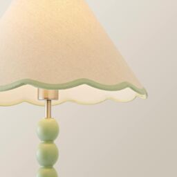 ValueLights Bobbins Sage Green Floor Lamp with Tapered Linen Scallop Shade & LED Bulb in Pale Green - thumbnail 4