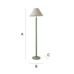 ValueLights Bobbins Sage Green Floor Lamp with Tapered Linen Scallop Shade & LED Bulb in Pale Green - thumbnail 8