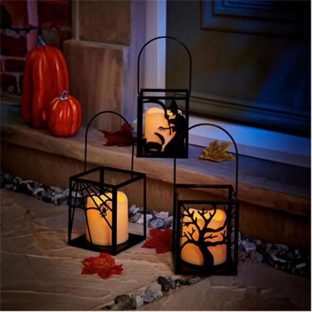 Garden Greatness Set of 3 Haunted Halloween LED Candle Lanterns in Black - Size: 1 Pack