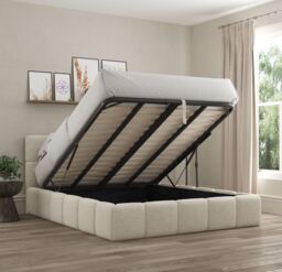 DS Living Ovella Cubed Upholstered Plush Pebble Bed with Ottoman Gas Lift in Light Grey - Size: King - thumbnail 4