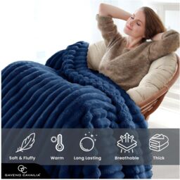 GAVENO CAVAILIA Osum Ribbed Throw in Navy - Size: 200 cm x 240 cm - thumbnail 4