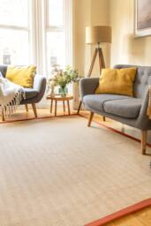 Kukoon Natural Golden Beige Jute Micro Woven Herringbone Pattern Cotton Border Area Rug in Terracotta - Size: 80 cm x 150 cm