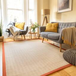 Kukoon Natural Golden Beige Jute Micro Woven Herringbone Pattern Cotton Border Area Rug in Terracotta - Size: 80 cm x 150 cm - thumbnail 3