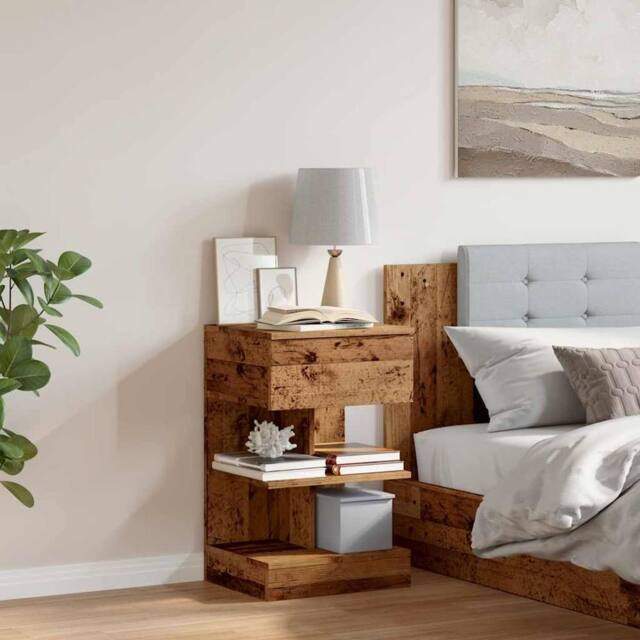 Berkfield Home Elegant Bedside Cabinet Old Wood 40x35x65 cm Engineered Wood in Brown - Size: 40 x 35 x 65 cm - image 1