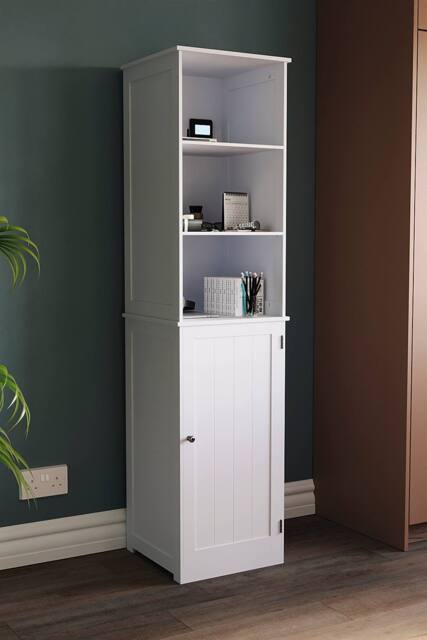 HD Designs Priano 3 Open Shelves & 2-Tier Door Storage Tall Cabinet Storage in White - image 1