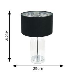 ValueLights Jessy Glass with Silver Trim Table Lamp with Fabric Drum with Chrome Inner Shade in Black - thumbnail 4