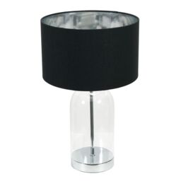 ValueLights Jessy Glass with Silver Trim Table Lamp with Fabric Drum with Chrome Inner Shade in Black - thumbnail 2
