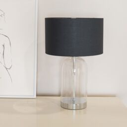 ValueLights Jessy Glass with Silver Trim Table Lamp with Fabric Drum with Chrome Inner Shade in Black - thumbnail 3
