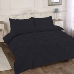 Homes-Linen Luxury Alexandra Pintuck Pleated Duvet Cover Set in Black - Size: Single