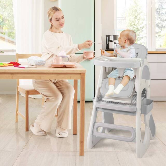 Costway Convertible Baby High Chair Baby Feeding Chair w/Double-layer Tray in Grey - image 1