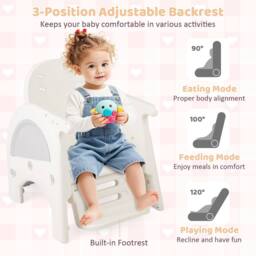 Costway Convertible Baby High Chair Baby Feeding Chair w/Double-layer Tray in Grey - thumbnail 9