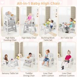 Costway Convertible Baby High Chair Baby Feeding Chair w/Double-layer Tray in Grey - thumbnail 5