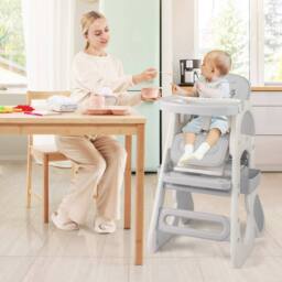 Costway Convertible Baby High Chair Baby Feeding Chair w/Double-layer Tray in Grey