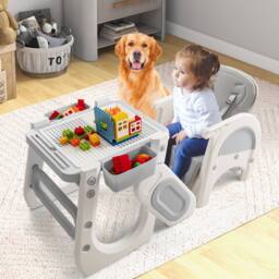 Costway Convertible Baby High Chair Baby Feeding Chair w/Double-layer Tray in Grey - thumbnail 4