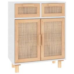 Berkfield Home Sideboard White 60x30x75 cm Solid Wood Pine & Natural Rattan - Size: 60 x 30 x 75 cm