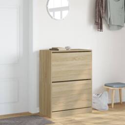 Berkfield Home Shoe Cabinet with 2 Flip-Drawers Sonoma Oak 80x42x108 cm in Brown - Size: 80 x 42 x 108 cm - thumbnail 3