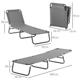 OUTSUNNY Folding Sun Loungers Set of 2 with Adjustable Backrest, Dark Grey - thumbnail 3