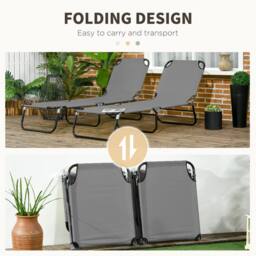 OUTSUNNY Folding Sun Loungers Set of 2 with Adjustable Backrest, Dark Grey - thumbnail 6